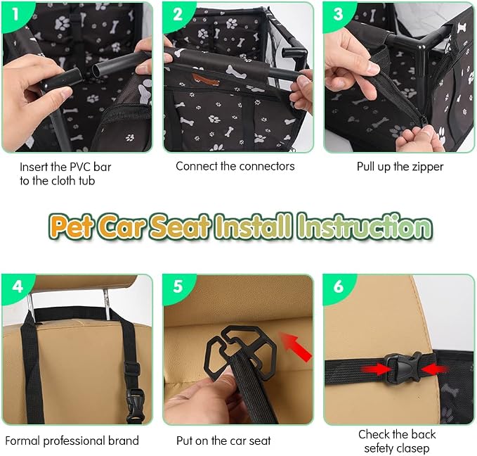 Dog Car Seat Puppy Portable Pet Booster Car Seat with Clip-On Safety Leash and Stable Fram, Anti-Collapse,Perfect for Small Pets - Image 3