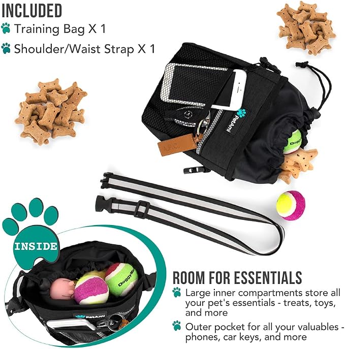 PetAmi Dog Treat Pouch, Pet Treat Pouch for Training, Dog Walking Bag Holder for Kibbles, Pet Food Toy, Dog Trainer Essentials Supplies, Poop Bag Dispenser, 3 Ways to Wear (Charcoal) - Image 2
