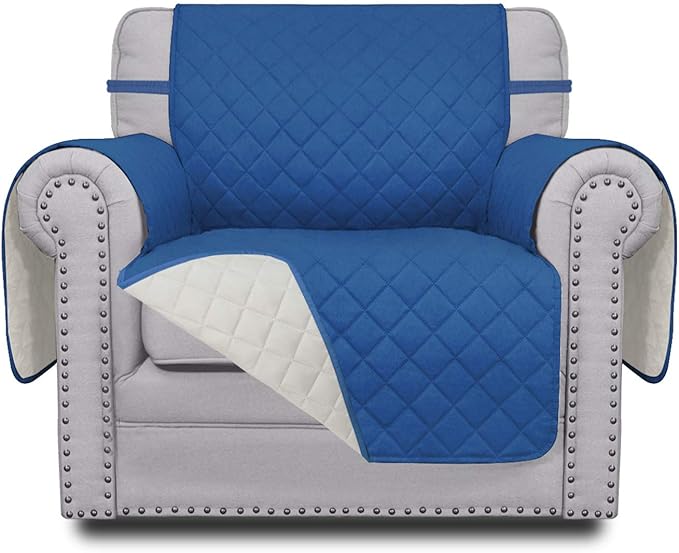 Easy-Going Reversible Couch Cover, Small Chair, Blue/Ivory | Machine Washable Slipcover For Dogs, Water Resistant Furniture Mat For Living Room, Non-Slip Sofa Cover, Pet Friendly by Easy-Going
