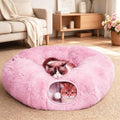 Cat Bed Tunnel Tube Toy Pink Plush | Collapsible Round Tunnels for Indoor Cats, Interactive Toys Play Tubes with Hanging Ball for Kitten, Puppy, Rabbit by Mabaytir