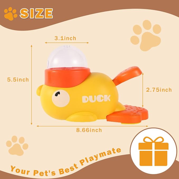 Interactive Treat Dispenser Toy for Dogs & Cats - 2-in-1 Food Puzzle Slow Feeder, Durable Cute Duck Shape, IQ Training, Reduces Bloating (Yellow-1) - Image 7