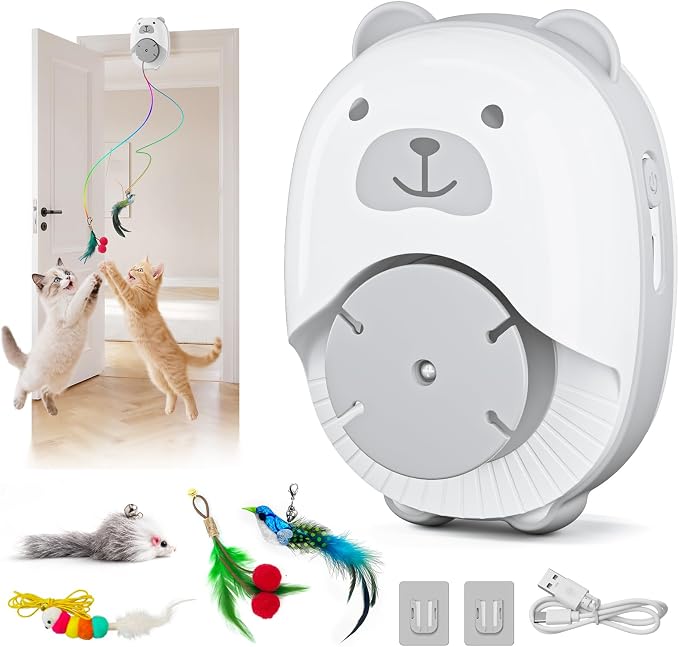 Interactive Cat Toys for Indoor Cats, Automatic Rechargeable Hanging Feather Wand with Flying Motion, 4 Packs Replaceable Accessories, Exercise Enrichment Toy for Cats, Long-Lasting USB Charging by Unknown