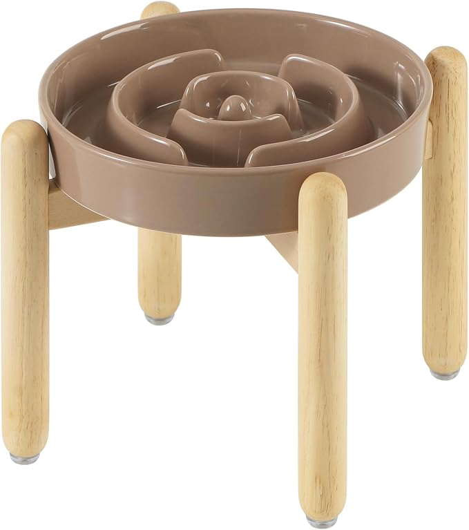 Havniva Elevated Slow Feeder Dog Bowls, Ceramic Dog Bowl Slow Feeder | 1.6 Cups Raised Slow Feeding Bowl for Medium Breed, Puzzle Dog Food Bowl with Wooden Stand, Non-Slip, Anti-Choking by Havniva