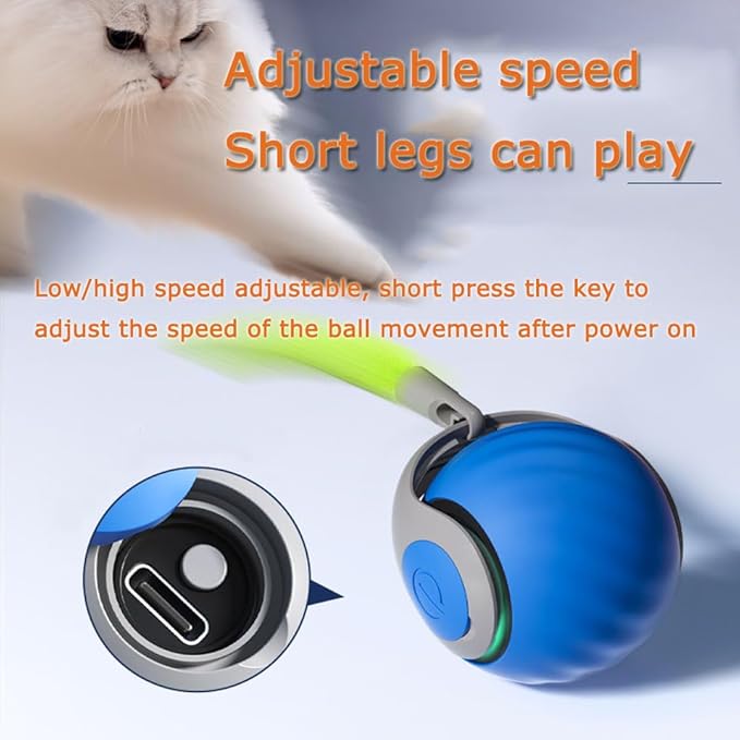 Interactive Cat Toy Ball,Speedy Tail2.0 Cat Toy,Automatic Interactive Cat Toys for Indoor Cats with 2 Tails,2Speeds Rechargeable Cat Enrichment Toys for Small/Medium/Large Cats to Keep Them Busy(Blue) - Image 2