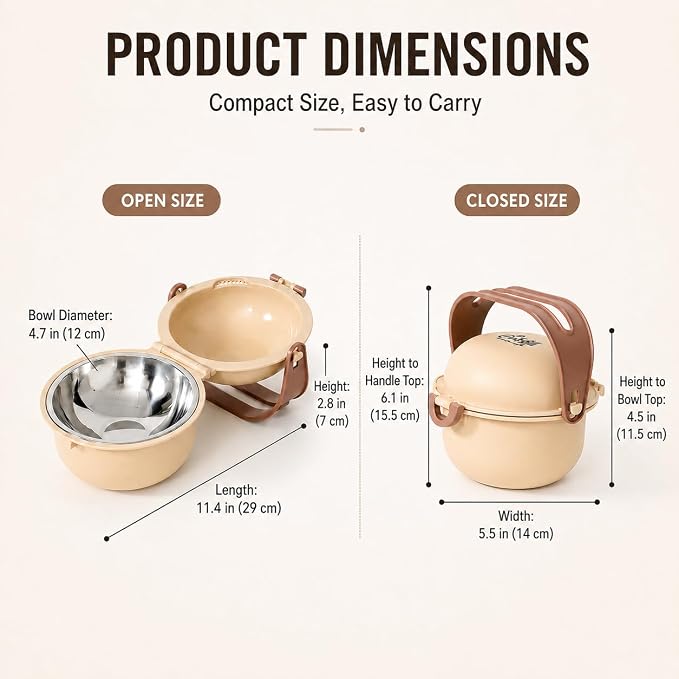 Travel Dog Bowl, Portable Dog and Cat Food & Water Bowl with Handle - Non-Slip, Easy to Clean, Made with Food Grade Plastic & 18/8 Stainless Steel for On-The-Go Pets (Apricot) - Image 4