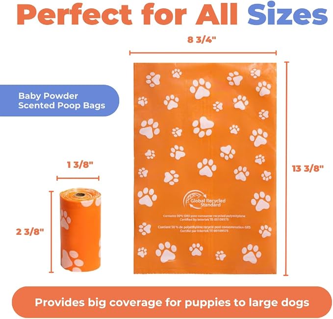Best Pet Supplies GRS Poop Bags for Dogs - Mixed Colors, 150 Count | Scented, 50% Post-Consumer Recycled Plastic, Leak-proof, Easy-Tear perforations, Thick Bags, Fits Standard Holders - Image 5