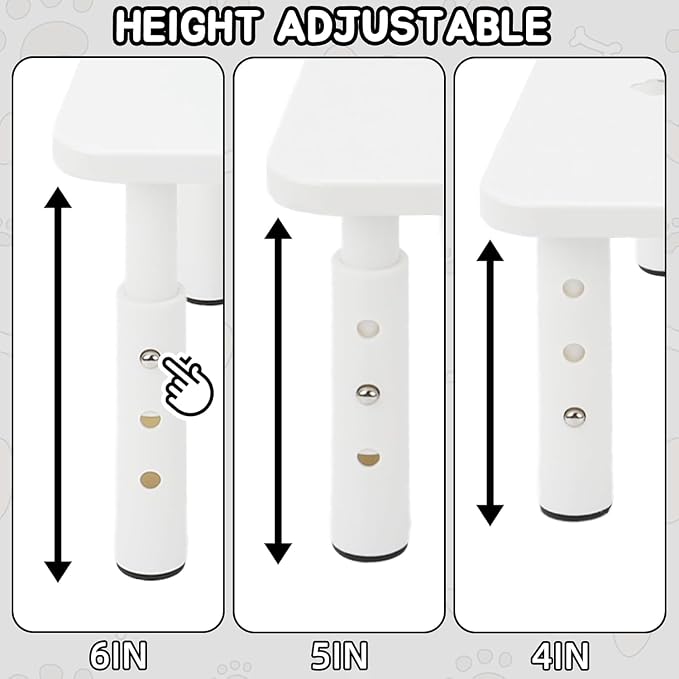 2 Pack Cat Food Stands, White Adjustable Stand for Cats & Dogs | Cat Feeder Stand, Pet Food Stand, 3 Adjustable Heights, 14.5 x 9 in Metal Stand, For Feeders & Waterers, Non-Slip Feet - Image 6
