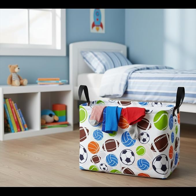 Football Storage Basket Empty, Waterproof Football Storage Bins Organizer, Foldable Closet Shelf Baskets with Handles for Home Office Dorm Closet Shelf - Image 4