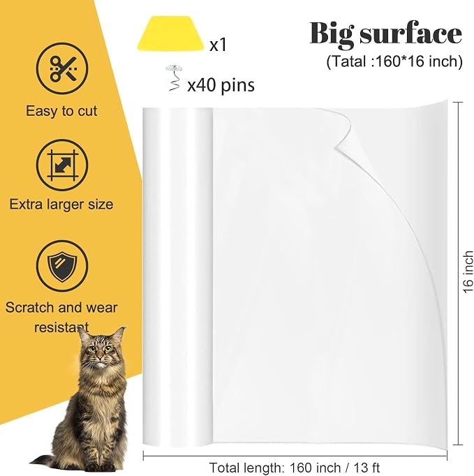 Generic Cat Scratch Furniture Protector, 15.8"x157" Thick Vinyl Couch Protector, Clear Self-Adhesive Cat Tape for Furniture, Sofa, Door, Walls - Image 2