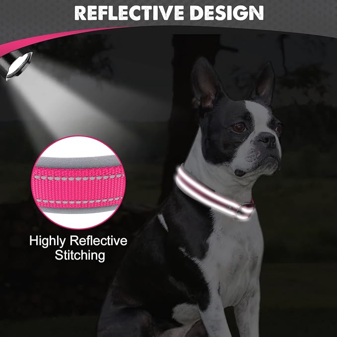Joytale Reflective Dog Collar for Medium Dogs with Wide Padding, Hotpink | Soft Cushion Reduce Neck Strain, Night Safety Walking, Metal Buckle and Adjustable Eyelets, Separated Dog ID Tag Ring - Image 4
