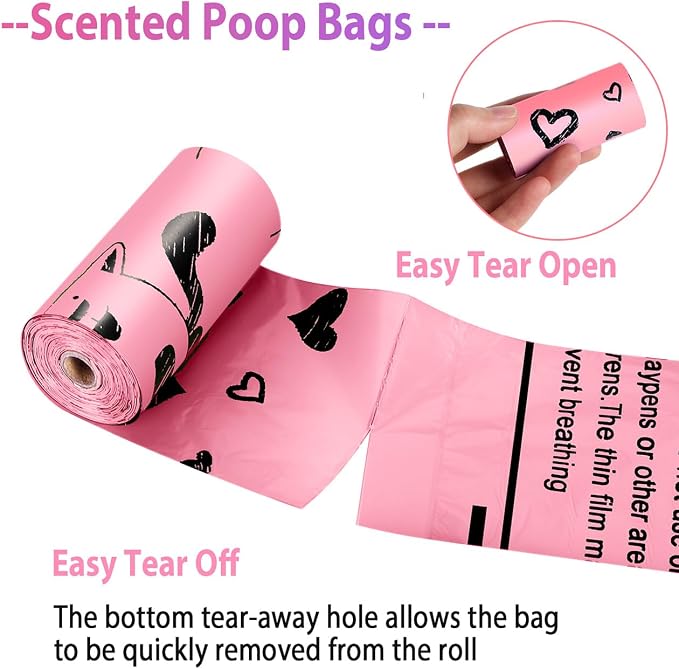 Pink Dog Poop Bags Rolls with Dispenser Leak Proof 540 Count Unscented | Strong Large 9x13 inch Waste Refill Bags for Daily Dog Walks, Cat Litter Cleanup Outdoor Travel and Multi-Pet Households - Image 3
