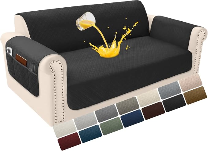 Velvet 100% Waterproof Loveseat Covers Washable Love Seat Couch Covers for 2 Cushion Couch Sofa Pet Friendly Sofa Slipcovers for Dogs Furniture Protector with Pockets (Medium, Black) by YUEVELLASofaCover