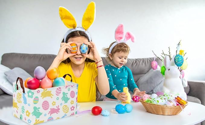 Sanjiaofeng Rectangular3Pack Easter baskets , Kids Easter Storage Bins Organizer.Boys and Girls,Easter Bunny Eggs Decor,Toys,Books,Easter Gifts . (3Pack Easter) - Image 5