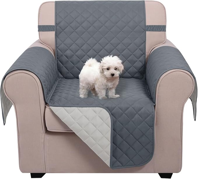 U-NICE HOME Reversible Recliner Chair Covers, Dark Blue/Light Grey | 23''Armchair Cover for dogs Washable, Pet Friendly, Elastic Straps, Water Repellent, Diamond Quilted by U-NICEHOME