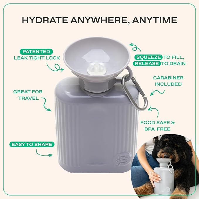 Springland 44oz Classic Portable Dog Water Bottle with Built-in Bowl, Gray | Leak-proof, BPA-free, one-hand squeeze, for travel & hiking, fits car cup holders, great dog gift, as seen on Shark Tank - Image 3