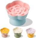 Tilted Cat Bowl, Flower-Shaped Ceramic Slow Feeder Cat Bowl, Raised Pet Bowl for Whisker Relief, Prevents Vomiting & Bloating, Non-Slip Base, Easy to Clean for Dry/Wet Food (Pink & Blue) by Trundisan