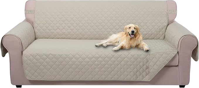 U-NICE HOME 4 Seater Sofa Cover 91''Large Couch Cover, Beige/Beige | Washable, Pet Friendly, Elastic Straps, Water Repellent, Furniture Protector Mat for 4 Cushion Couch by U-NICEHOME