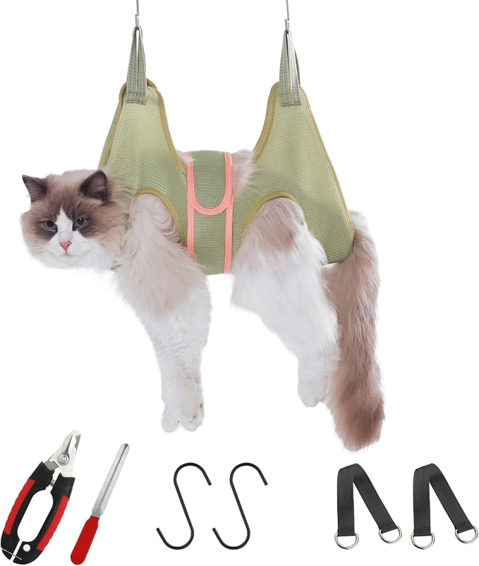Cat Grooming Hammock for Nail Trimming, Cat Nail Clipper Hammock Harness | Helps Keep Cats Secure with Wrap-Style Restraint and Immobilizer Support for Easier Nail Trimming by Guzekier