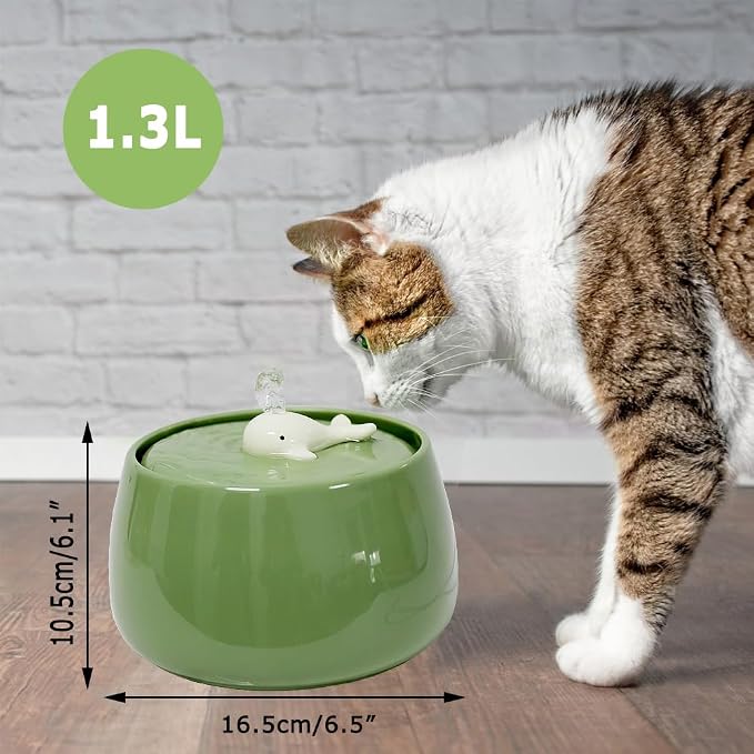 Ceramic Cat Water Fountain, 45oz/1.3L Green Pet Water Dispenser | Automatic Pet Water Bowl, Ultra Quiet Cat Water Fountain with Activated Carbon Filter, Perfect for Cats and Small Dog - Image 2