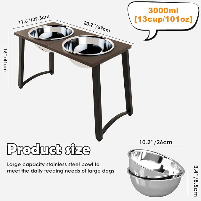 Elevated Dog Bowls for Large Dogs with Slow Feeder, 2 Stainless Steel Dog Bowls -101oz, 16.5" Tall Raised Dog Food Water Bowl Stand for Large Breed, Extra Large Dogs - Image 4
