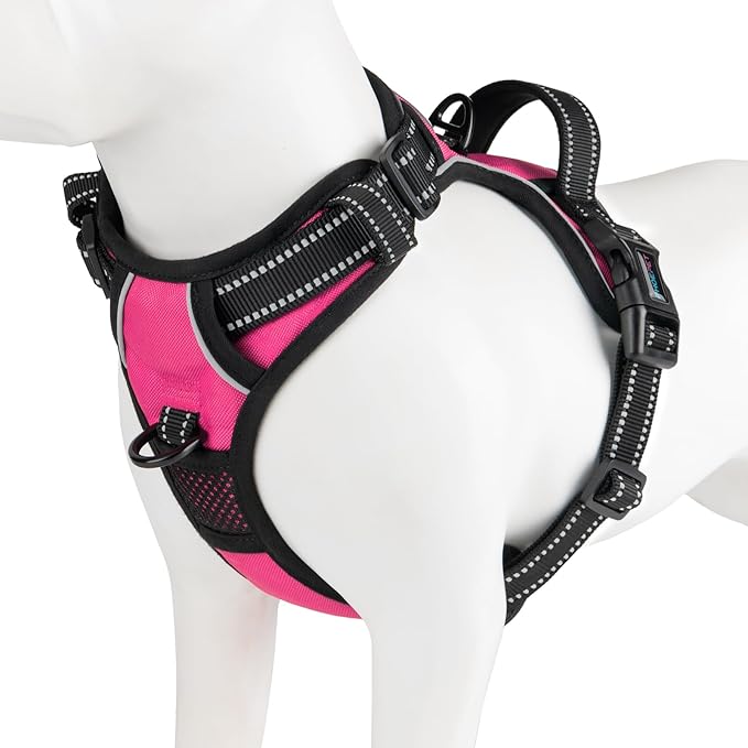 No Pull Dog Harness Medium Reflective Front Clip Puppy Vest | with Handle, Adjustable 2 Metal Leash Attachment Hooks(M, Pink) by PHOEPET