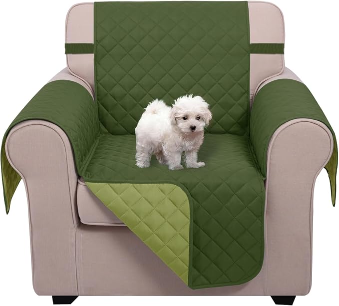 U-NICE HOME Reversible Recliner Chair Covers, Huntergreen/Sage | 23''Armchair Cover for dogs Washable, Pet Friendly, Elastic Straps, Water Repellent, Diamond Quilted by U-NICEHOME
