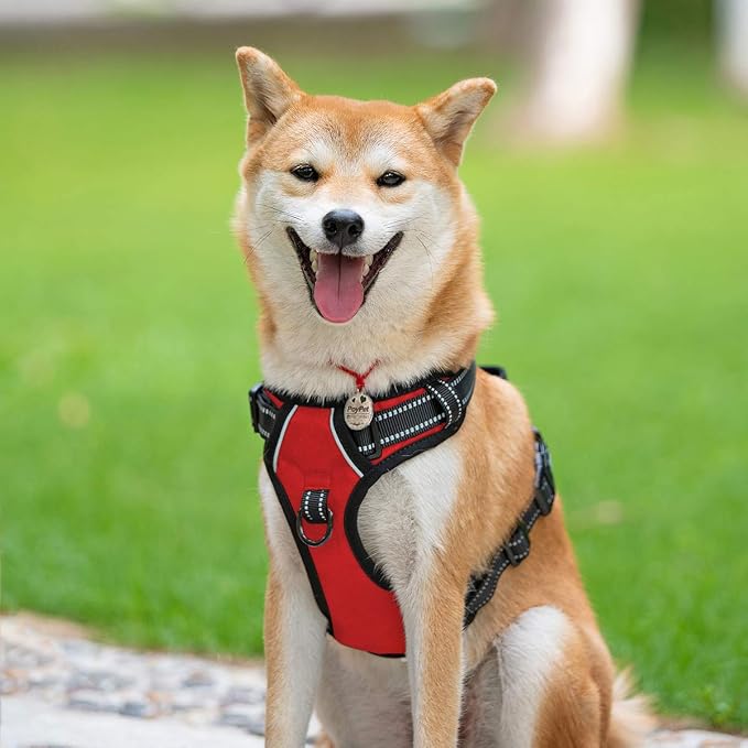 PoyPet No Pull Dog Harness Large, Reflective Vest with Front Clip & Handle | Easy On/Off, No Choke, Adjustable, 2 Leash D-rings, Soft Padded, Breathable, Oxford, for Walking Training, L, Red - Image 3
