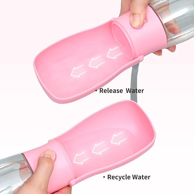 Portable Dog Water Bottle 10oz Pink | Foldable pet water dispenser, food grade plastic, ease to use for outdoor walking, hiking, travel - Image 3