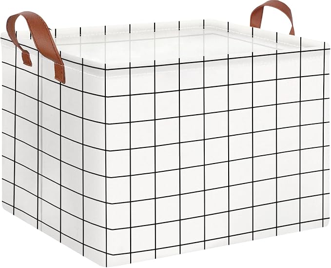 CLOCOR Rectangular Storage Bin,Waterproof Coating (white checks) | Collapsible Cute Pattern Storage Bin by CLOCOR