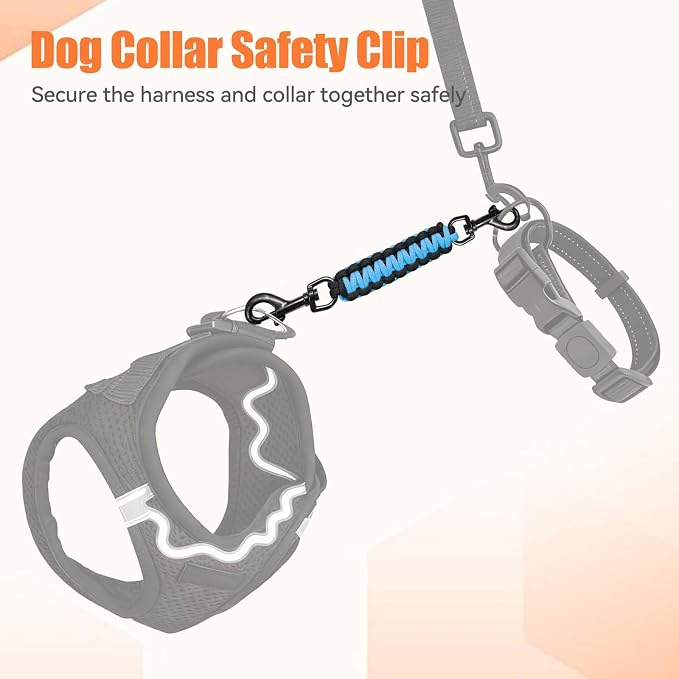Dog Collar Safety Clip, Collar Companion, Handmade Backup Safety Strap, Double-Ended Clip Leash Connector, Suitable for Dog Harnesses, Prong, Pinch Collars (Black,Sky Blue, 1 Pack) - Image 4
