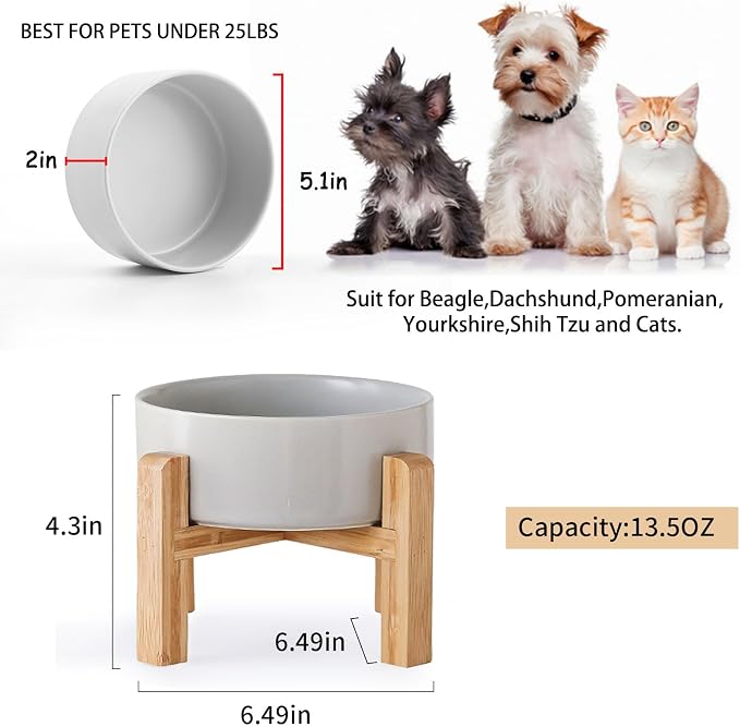 Petygooing Grey Elevated/Raised Ceramic Dog Bowl for Small Breeds, Dog Food Water Dish with Stand,Pet Feeding Bowl with Anti Slip Rubber for Cats and Small Dogs Puppy 13.5 OZ (5.1In / 1.7 Cups) - Image 3
