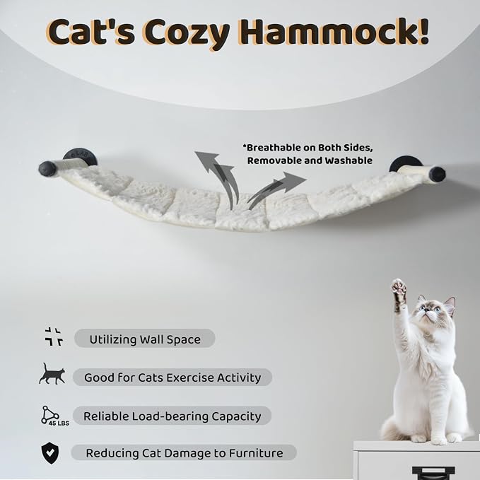 Cat Hammock Wall Mounted, Wall Mounted Cat Shelves, 35.43 x 12.99 in | Soft & Warm Fabric, Washable Replacement Cloth Wall Mounted Cat Shelves, For Large cats, For Playing, Climbing and Resting - Image 3