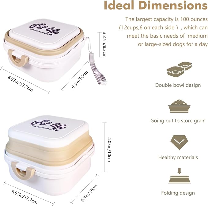 Collapsible Dog Bowls, Travel Food and Water Double Bowl for Cats & Dogs, 2-in-1 Portable BPA-Free Feeding Solution, Perfect for Traveling, Camping & Walking (L/ 100oz) - Image 3