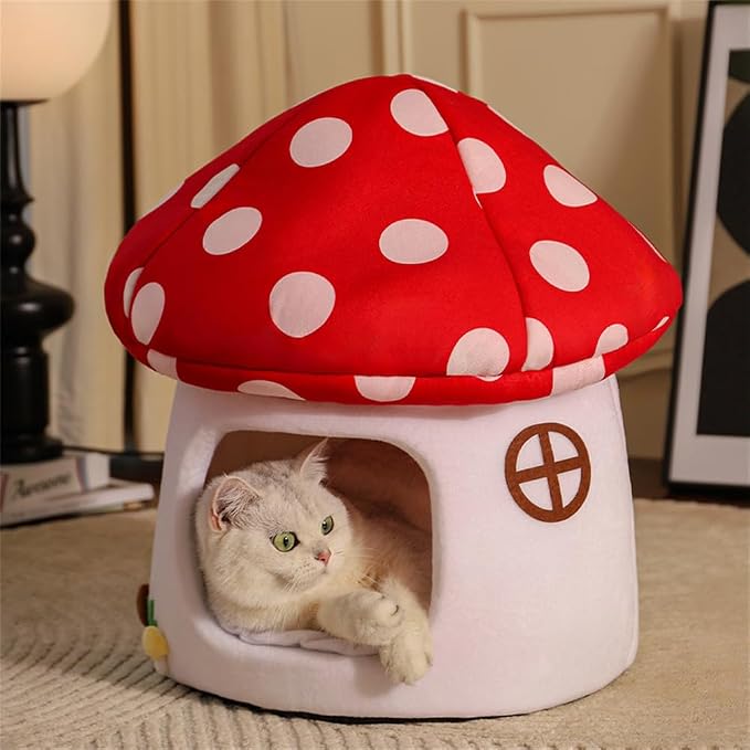 LYFJMUS Mushroom Cat Bed for Indoor Cats Mushroom Cow Shape Cat Cave Bed Cat Tent with Removable & Washable Cushion Pillow Cat House Bed for Cats Small Dogs ﻿ - Image 6