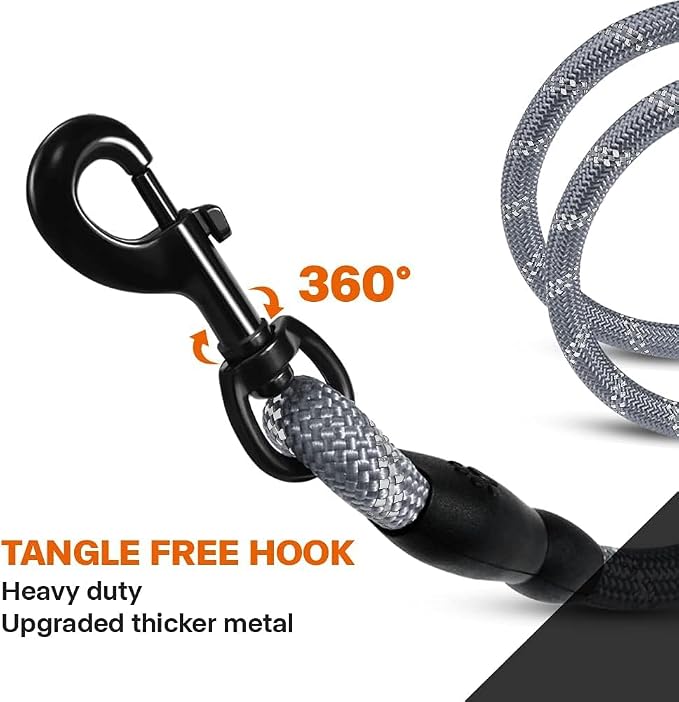 Taglory Rope Dog Leash for Small Medium Dogs, 6 FT Padded Handle, Grey | Made of Climbing Rope, Reflective for Night Walks and Training, Comfortable Grip, Anti-tangle Swivel Clip, 3/8 inch - Image 6