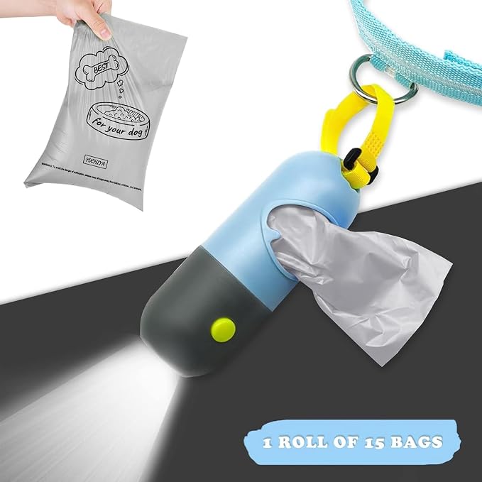 YUCHIYA Dog Poop Bags Holder with LED Flashlight, Sky Blue, 15 Bags, 3 Accessories - Image 8