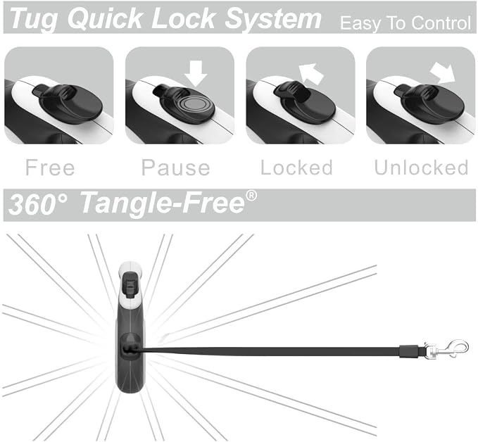 TUG Original Retractable Dog Leash, 16 ft (Medium, White) | 360° Tangle-Free Retraction, 16 ft Tape, Quick Thumb Lock, Anti-Slip Handle, For Dogs Under 55 lbs - Image 5