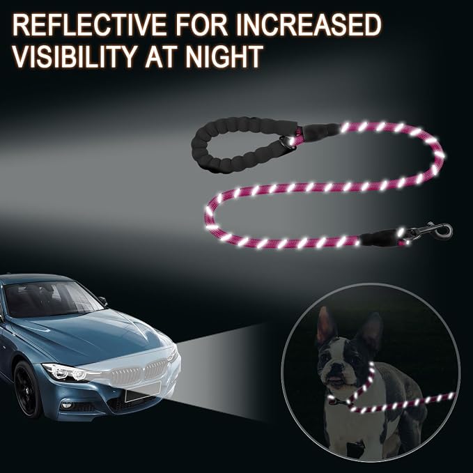 BARKBAY Dog Leashes for Large Dogs Heavy Duty Dog Leash 4/5/6 FT with Comfortable Padded Handle and Highly Reflective Threads for Medium Large Dogs Walking Training Running (4FT-1/2'',Fushcia) - Image 5