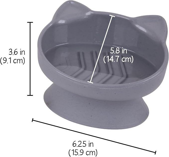 Kitty City Elevated Slow Feeder Cat Bowls (Set of 2), Whisker-Friendly Raised Cat Food Dishes with Ridges, Helps Reduce Fast Eating & Digestion Issues, Dishwasher Safe, 10.8 oz – White & Gray - Image 4