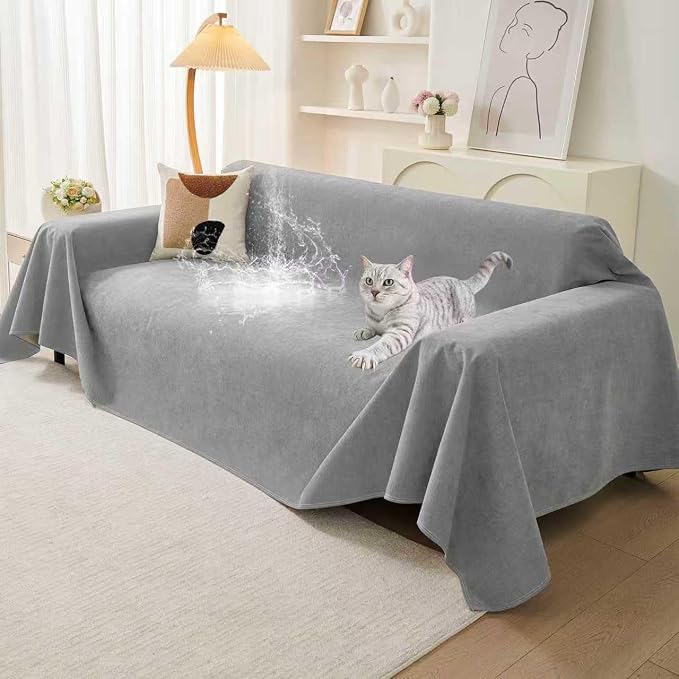 Warmstar Couch Protector from Cat Claws, Waterproof Couch Cover Anti Slip,Couch Cover 3 Cushion Sofa Washable,Anti-Scratch Pet Sofa Cover Heavy Duty,91"X118", Grey by Warmstar