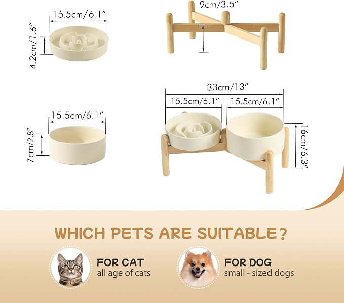 Havniva Elevated Slow Feeder Dog Bowls, Ceramic Dog Bowl Slow Feeder Set | 0.9 Cups Raised Slow Feeder Dog Bowl for Small Breed, 6.1” Dog Water Bowl with Wooden Stand, Puzzle Dog Food Bowl, Non-slip - Image 2