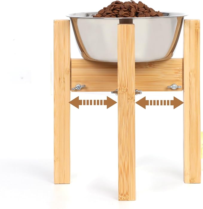 Elevated Dog Bowl Stand Adjustable Dog Food Holder 10”H Medium Bamboo | 10” Elevated Dog Bowl Stand, Medium Dogs, Adjustable, Fits 7”-10” Bowls, Single Bowl Holder, Natural Bamboo, Classic by HTB