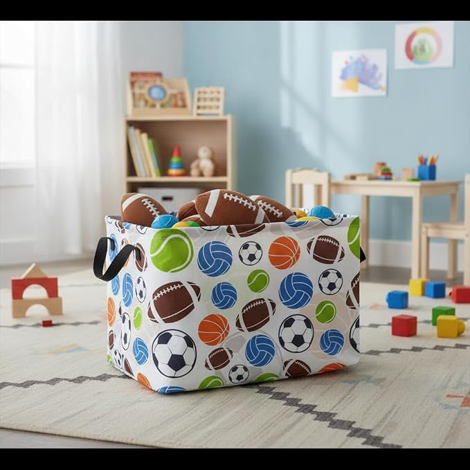 Football Storage Basket Empty, Waterproof Football Storage Bins Organizer, Foldable Closet Shelf Baskets with Handles for Home Office Dorm Closet Shelf - Image 3