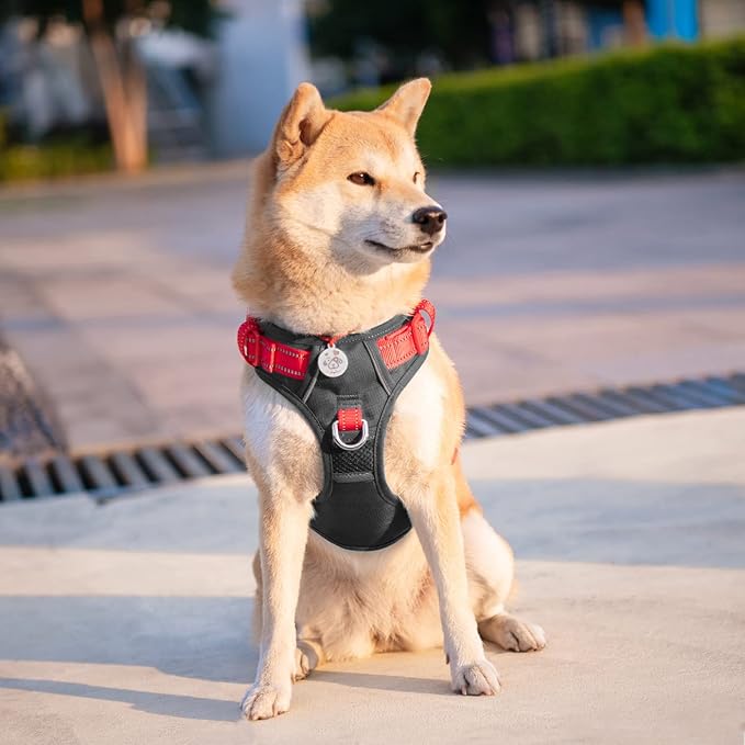 No Pull Dog Harness, Unique Colors Reflective Adjustable Dog Vest | with Soft Training Handle Metal Clips for Small Medium Large Dogs (Black Base & Red Straps,L) - Image 3