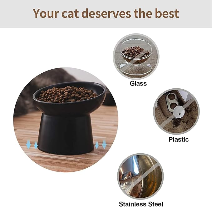 Elevated Cat Bowls, 15° Tilted Ceramic Raised Cat Food and Water Bowl Set, Whisker-Friendly Porcelain Pet Feeder Dishes for Indoor Cats and Small Dogs,Black & White Mixed,5.2 Inch,4 Pack - Image 4