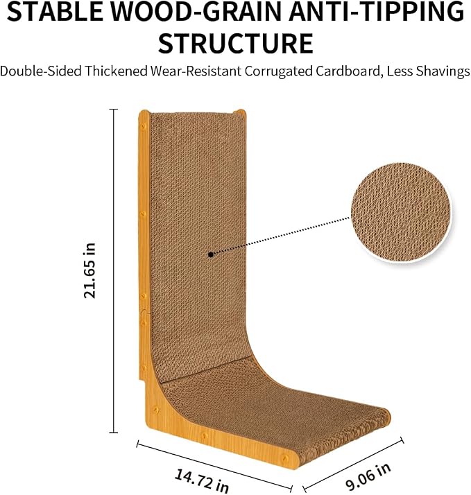 L-Shape Cat Scratcher， 21 Inch Double-Sided High Density Corrugated Cat Scratch Pad, with Catnip, Multi-Angle Furniture Protector, Indoor cat use, Small Size. - Image 3