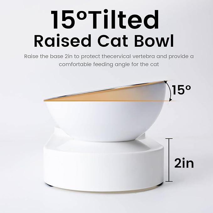 2 in 1 Elevated Dog Cat Bowls, 15°Tilted Pets Water and Food Bowl Set, Pet Feeding Bowls with Automatic Water Bottle and Feeding Mat for Kittens and Small Dogs, White - Image 4