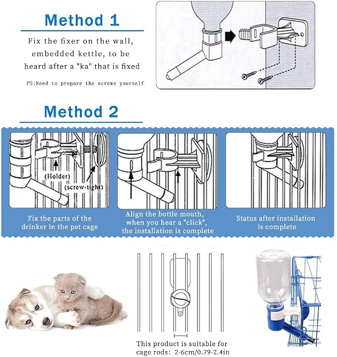 Andiker Dog Water Bottle for Crate, No-drip 350ml Dog Water Dispenser Adjustable and Detachable Installed on the Kennel Cage Water Bottle for Dogs and Puppy Drinking Water (Pink) - Image 3