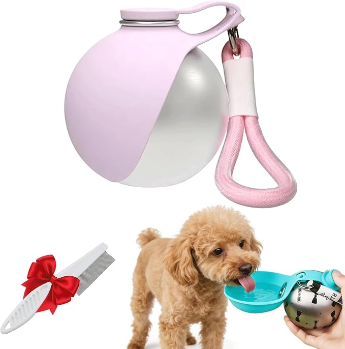 Portable Dog Water Bottle, 304 Stainless Steel Foldable Pet Water Cup, Leak-Proof Travel Water Dispenser with Foldable Silicone Bowl, 285ml Large Capacity for Dogs Cats Outdoor Walking Hiking by Unknown