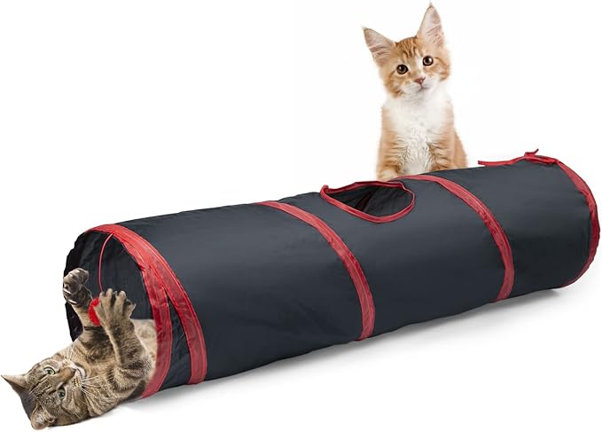 Sheldamy Cat Tunnel, 2-Way Collapsible Play Tunnel, Interactive Toy Maze for Small Animals, Red & Black by Sheldamy
